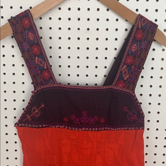 Free people red flounce dress with embroidered top - Picture 2 of 6